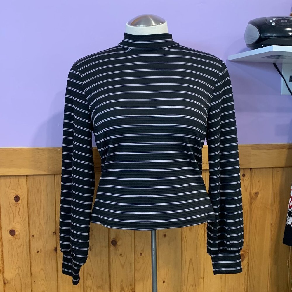 Dynamite Striped Long Sleeve Mock Neck Top
